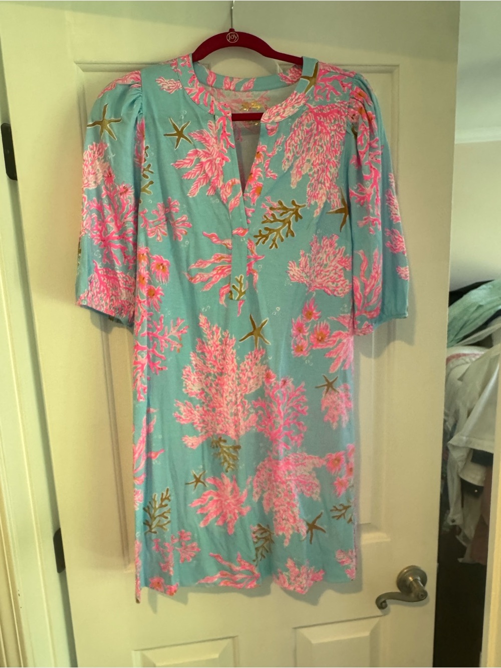 Lilly Pulitzer Aqua with Pink and Gold Coral-Print Mini Dress